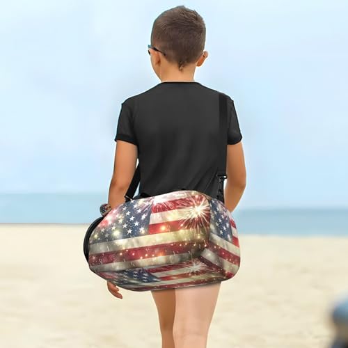 Duffle Bag for Boys or Girls with Shoes Compartment, American Flag Fireworks Sports Travel Bag Overnight4