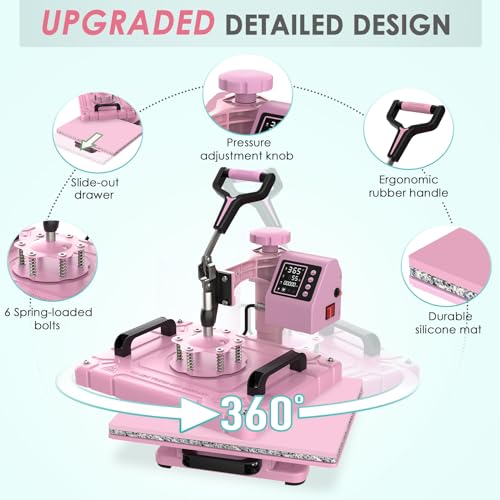 Slendor UPGRADE 1215 5 IN 1 In 1 Heat Press Machine 12X15 Inch Sublimation Heat Press 360° Swing Away Heat Transfer Digital T-Shirt Pressing thumb #4