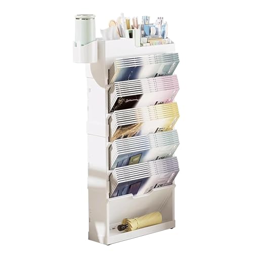 Carrito de libros con ruedas de 6 niveles, 3.93 pulgadas con estantes inclinados, carrito de almacenamiento plegable, exhibición perfecta para oficina, hogar, escuela