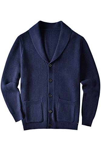 ZHILI Men's 100% Cotton Shawl Collar Cardigan Sweater Button Knitwear