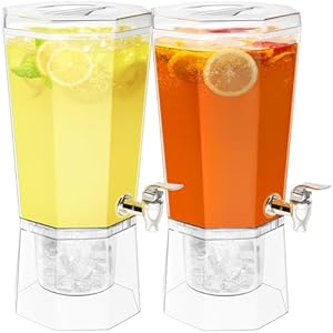 Lifewit 4L Plastic Drink Dispenser 2 Pack, Juice Containers with Lid for Party, Ice Beverage Dispenser with Stand for Lemonade/Soda/Tea, BPA Free