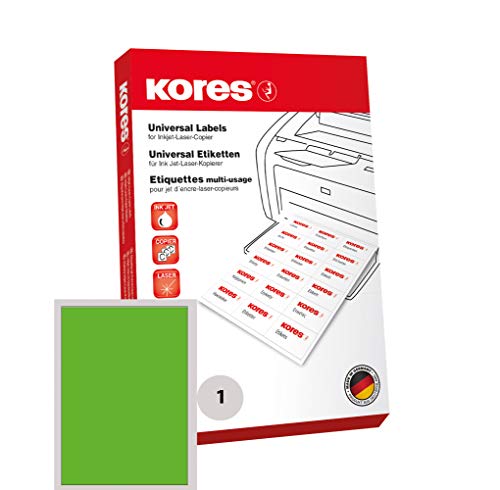 Etiquetas universales verdes Kores de 210 x 297 mm sin margen para impresión en tamaño A4