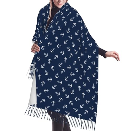Nautical Themed Anchors Pashmina Shawls Scarf Wraps for Women, Fall Winter Large Blanket Scarf Fashion Scarves