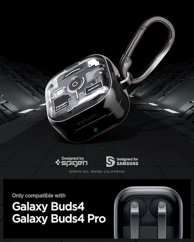 Image of Spigen Ultra Hybrid | Samsung Galaxy Buds 4 / Buds 4 Pro Case [Carabiner Included] [Shock Proof] [Light & Compact] TPU+PC - Zero One Black