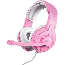 Audífonos Rosados Gamer Trust Gaming GXT 411P Radius Auriculares Gaming Multiplataforma para PC, PS5, PS4, Xbox, Nintendo Switch, Mobile, Over Ear, Jack de 3.5 mm, Control de Volumen, Micrófono Ajustable - Rosado