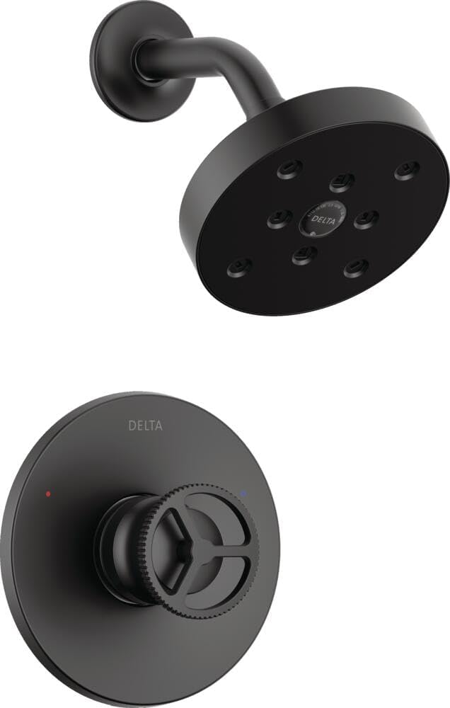 DELTA FAUCET Trinsic Single Handle Shower Faucet with H2Okinetic Shower Head, Black Shower Faucet Set, Shower Trim Kit, Matte Black T14258-BL (Valve Not Included)