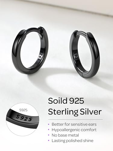 Image of ChicSilver 925 Sterling Silver Huggie Hoop Earrings Small Hoop Earrings for Women Hypoallergenic Silver Huggie Earring Cartilage Earrings for Women (6 /8 /10 /12 /14 /16 /18 /20MM)
