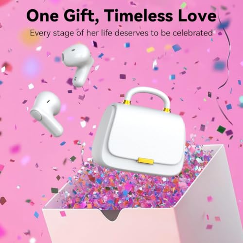 Image of ANCwear Wireless Earbuds with Mini Handbag Case, 22H Playtime, Pearl White | Bluetooth 5.3, 13mm drivers, touch controls and DIY stickers for music, calls, travel, everyday wear and gifting