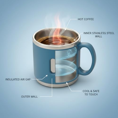 Image of Premium Stainless Steel Double Wall Coffee Mug Set of 6 (150ml Each) | Black & Blue Combo | Insulated Reusable Tea & Coffee Cups for Home, Office & Gifting