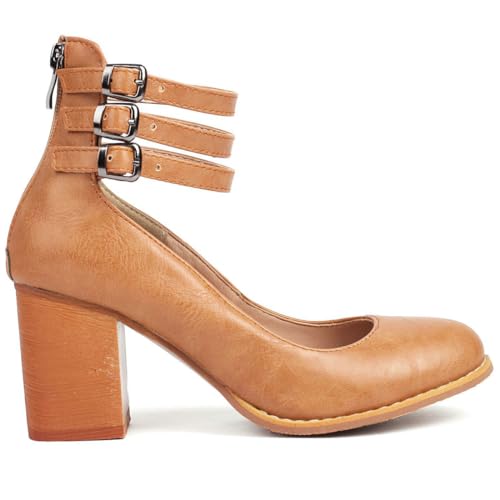 DINTAHA Vintage Shoes for Women,1950s Shoes Mary Jane Heels,Chunky Heel Strappy Pumps2