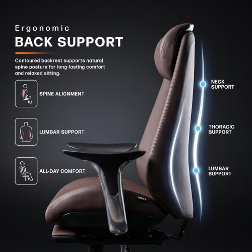 Image of Drogo Amara Ergonomic Office Chair for Work & Home- Luxury Semi-Silicone Leather, 5cm Seat Depth Adjustment, Curved Headrest, PU Aluminium Armrest, 135 Recline with 3 Lock Positions, Footrest (Brown)