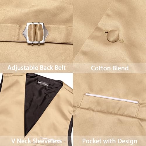Image of Barry.Wang Vest for Men Business /Leisure Dress Suit Vests V-neck 2 Pockets Wedding Party Tuxedo Satin Waistcoat