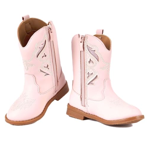 Newsonet Toddler Girls Cowboy Cowgirl Boots Round Toe Western Boots Mid Calf Side Zipper Riding Shoes for All Seasons Spring Summer Winter Fall3