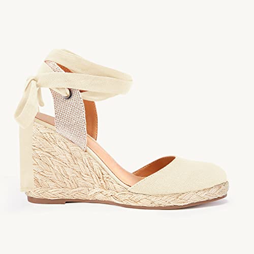 Image of Juliet Holy Womens Lace up Espadrilles Closed Toe Wedges Sandals Strappy Slingback Platform Heels