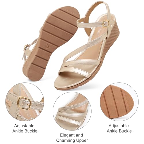 Image of Wedge Sandals for Women Dressy, Comfortable Summer Low Wedges Womens Open Toe Strappy Sandal