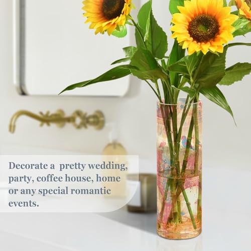 Vase à fleurs plastique rose design dégradé doré hauteur 30cm pour maison - 5