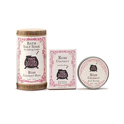 Image of Three Sisters Apothecary Bath & Body 3 Piece Gift Tote (Rose & Coconut)