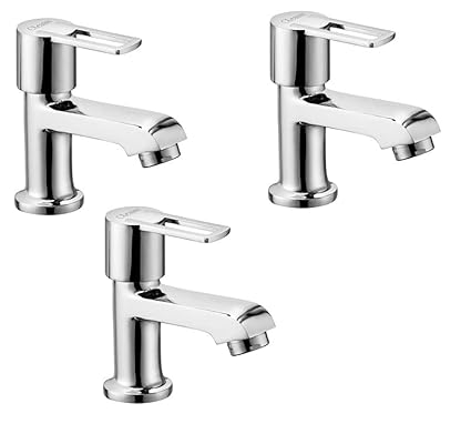 oleanna Kohinoor Pillar Cock Angle Valve with Wall Flange for Bathroom Kitchen Sink Bib Tap Faucet (Wall Mount Installation Type) Set of-3