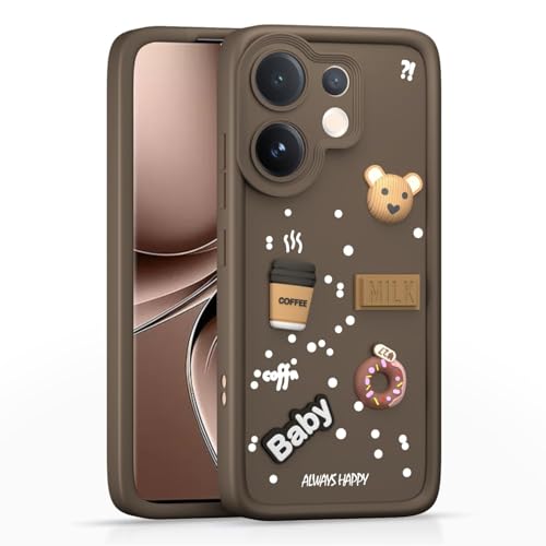 Image of Bintage Ball Bear| Donut| Milk Cake| Baby| Coffee Rubber Case Camera Protection Back Cover Compatible for Vivo T4 Pro 5G - Brown