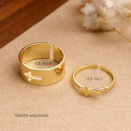 Chunky Gold Opening Matching Rings for Couples, Valentines Day Adjustable Trendy Simple Heart Cross Butterfly Hollow Stackable Ring Love Engagement Promise Wedding Jewelry Gift4