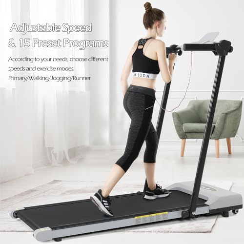 ISE SY-T2715 Elektrische loopband, inklapbaar, voor thuis/kantoor, 1-12 km/u, stille motor met 0,65 pk, 15 trainingsprogramma's, led-display, sportloopband voor woningen - Afbeelding 6