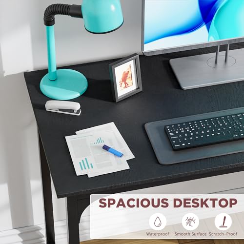 PayLessHere Computer Desk Home Office Desk 100 CM Gaming Desk Multi-Function Writing Table Student Art Modern Simple Style PC Wood Metal Desk Workstation Black - Image 5