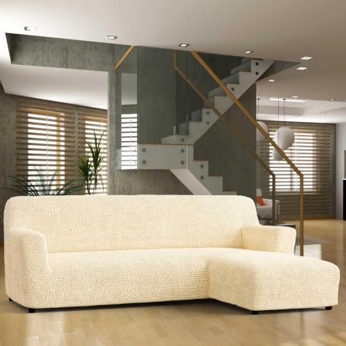 Image of Bellissima Sofa Covers - Premium Luxury Microfibra Plain Stretchable L Shape Right Sofa Cover Fully Covered Slipcover, Imported from Italy (Vanilla)