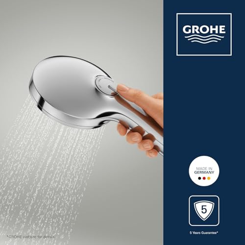 GROHE Vitalio Joy+ 120 - Pomme de douche 3 Jets: Pluie, Jet, Booster, (⌀120 mm, Économie d’Eau 6,3 l/min, Protection Anti-Brûlure, Montage Universel), Chrome, 1348630000 - 3