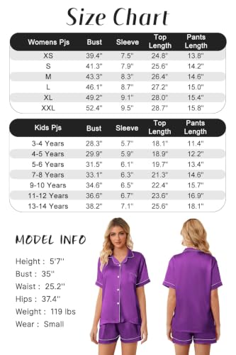 Image of Girls & Womens Satin Pajamas Set, Silk Button-Down Sleepwear 2 Piece Nightwear, 3 Years - Women XXL