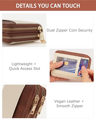Image of Credit Card Holder for Women,Accordion Wallet with wristlet | RFID Blocking Card Wallet, Vegan Leather with Wristlet, dual independent zipper compartments,17 Card Slots