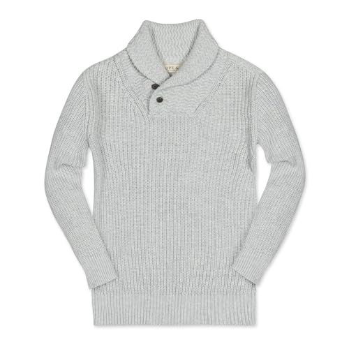 Hope & Henry Baby Boys' Organic Long Sleeve Shawl Collar Sweater, 6-12 Months, Light Gray Heather with Textured Collar