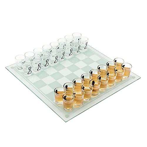 True Shot Glass Chess Game, Chess Board with Shot Glass Chess Pieces, Clear Glass and Frosted Glass, Chess Drinking Game True Shot Glass Chess Game, Chess Board with Shot Glass Chess Pieces, Clear Glass and Frosted Glass, Chess Drinking Game