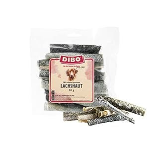 DIBO Peau de Saumon, Sachet de 50 g, Petite collation ou friandise pour intermédiaires, Nourriture pour Chien