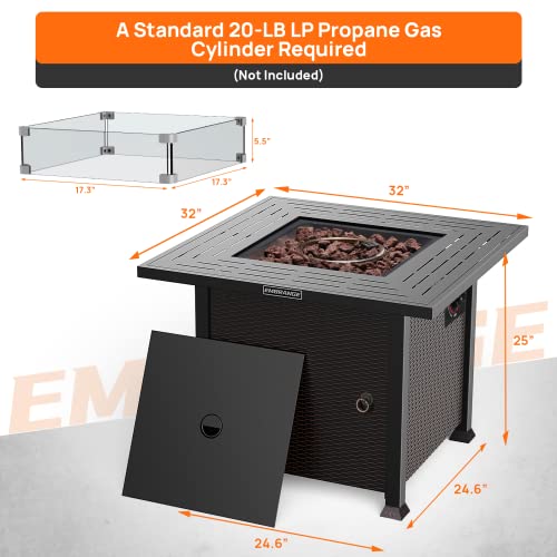 Embrange 32In Propane Fire Pit Table,50,000Btu Auto-Ignition Gas Fire Pit Table With Glass Wind Guard, Csa Certification,Outdoor Fire Pit For Deck/Patio/Porch/Poolside, Black #TOP1