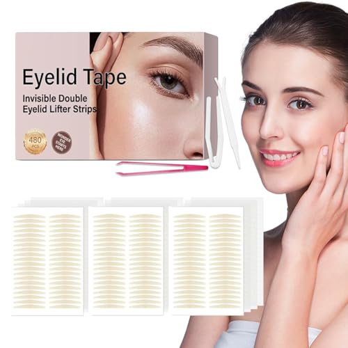480Count Eyelid Tape, Eyelid Lifter Strips, Eyelid Tape for Hooded Eyes Invisible, Instant Surgery-Free Eye Lift for Uneven or Single Eyelids, Say Goodbye to The Hood, Sagging Eyelids