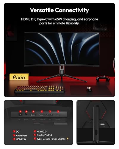 Image of Pixio PXC348C Neo 34 inch 180Hz Refresh Rate UWQHD 1440p Ultrawide Resolution 1000R Curve Fast VA Panel 1ms Response Time Gaming Monitor and PS2S Titan Black Premium Single Monitor Arm