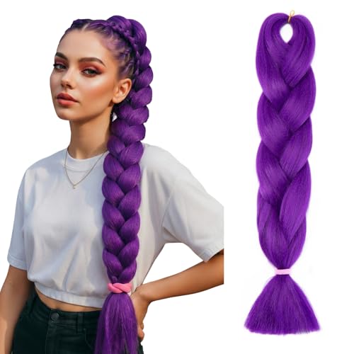 Benehair Braids Extensions Jumbo Kunsthaar zum Einflechten Box Braids Haarverlängerung Zopf Haare zum Einflechten Lila Haar Braids Extension für Damen Mädchen Lila 60cm