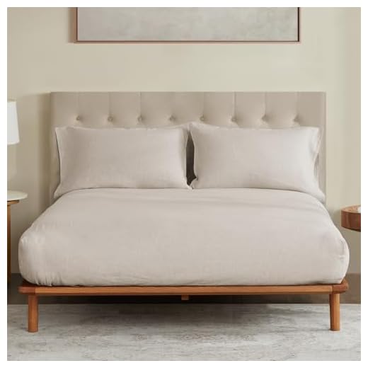 DAPU Spannbettlaken Leinen, 100% französischer Naturflachs Atmungsaktives 180×200+30cm Spannbetttuch mit Gummizug, Öko-Tex 100 Standard Bettlaken, Stonewashed Weiches Betttuch, Beige/Naturlein