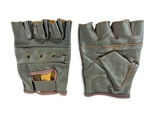 Dark Brown Leather Heavy Duty Lightweight Fingerless Gloves Pack of 2 (XL)