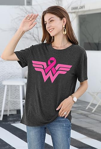 LAZYCHILD Women Breast Cancer Shirt: Pink Ribbon T-Shirt Breast Cancer Awareness Tee Cancer Survivor Tops3