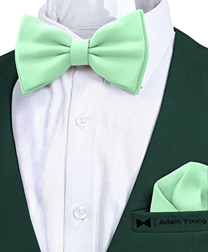 Image of Adam Young Men's Bow Ties with Handkerchief Pre-Tied Style Formal Satin Classic Bowtie for Tuxedo Faux Silk