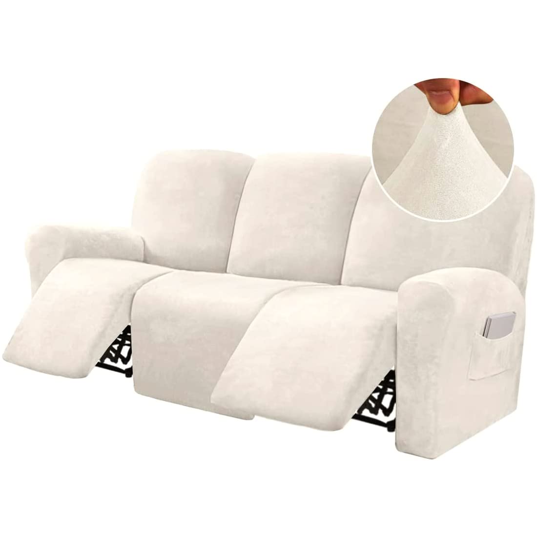 BellaHills 8-Pieces Recliner Sofa Covers Velvet Stretch Reclining Couch Covers for 3 Cushion Sofa Slipcovers Furniture Covers Form Fit Customized Style Thick Soft Washable, Grey โ image 1