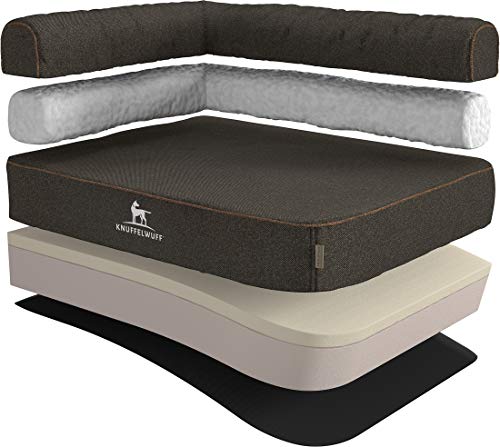 Knuffelwuff Orthopädisches Eck Hundebett Marlie Hundesofa aus Velours mit Handwebcharakter XXL 120 x 80cm Lehne Links Schwarz - abnehmbarer Bezug - waschbar - für große, mittelgroße und kleine Hunde