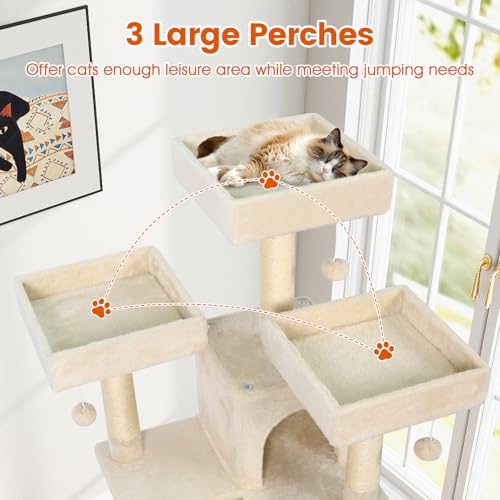 Árbol para gatos de varios niveles, 65 pulgadas de alto beige miniatura 3