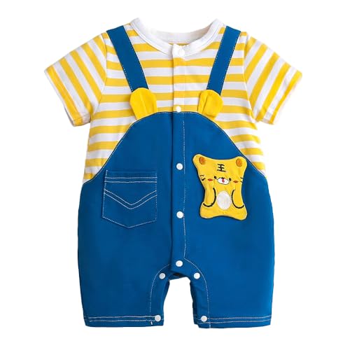 Image of Hopscotch Baby Boys Animal Print Short Sleeves Blue Rompers