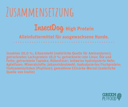 Green Petfood InsectDog High Protein (1 x 7,5 kg) | Adult | Premium Trockenfutter für ausgewachsene aktive Hunde | Lachs- & Insektenprotein & roten Linsen | kleine Krokette | getreidefrei | 1er Pack