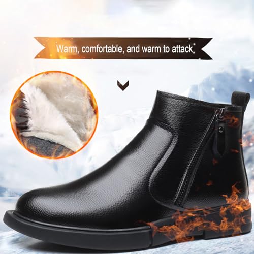 Myallfeet Men's Leather Flat Bottom Side Zippered Chukka Leather Boots Classic Fashion Mid Top Work Business Boots Comfortable And Non Slip Chelsea Dress Boots2