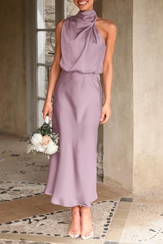 Image of PRETTYGARDEN Women's 2026 Summer Satin Dress Elegant Sleeveless Mock Neck Cocktail Party Maxi Dresses