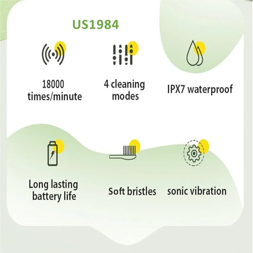Image of Sonic Electric Toothbrush for Adults with 3 Brush Heads & 4 Cleaning Modes, Rechargeable Electric Toothbrush with 2 Minute Timer & 18000 Strokes /min with 30 days Long Battery Life (Green)