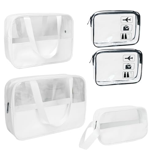 Travel Size Toiletry Bag Set 5-Pack - Clear Cosmetic Bags, PU Makeup Organizer for Skincare and Vacation